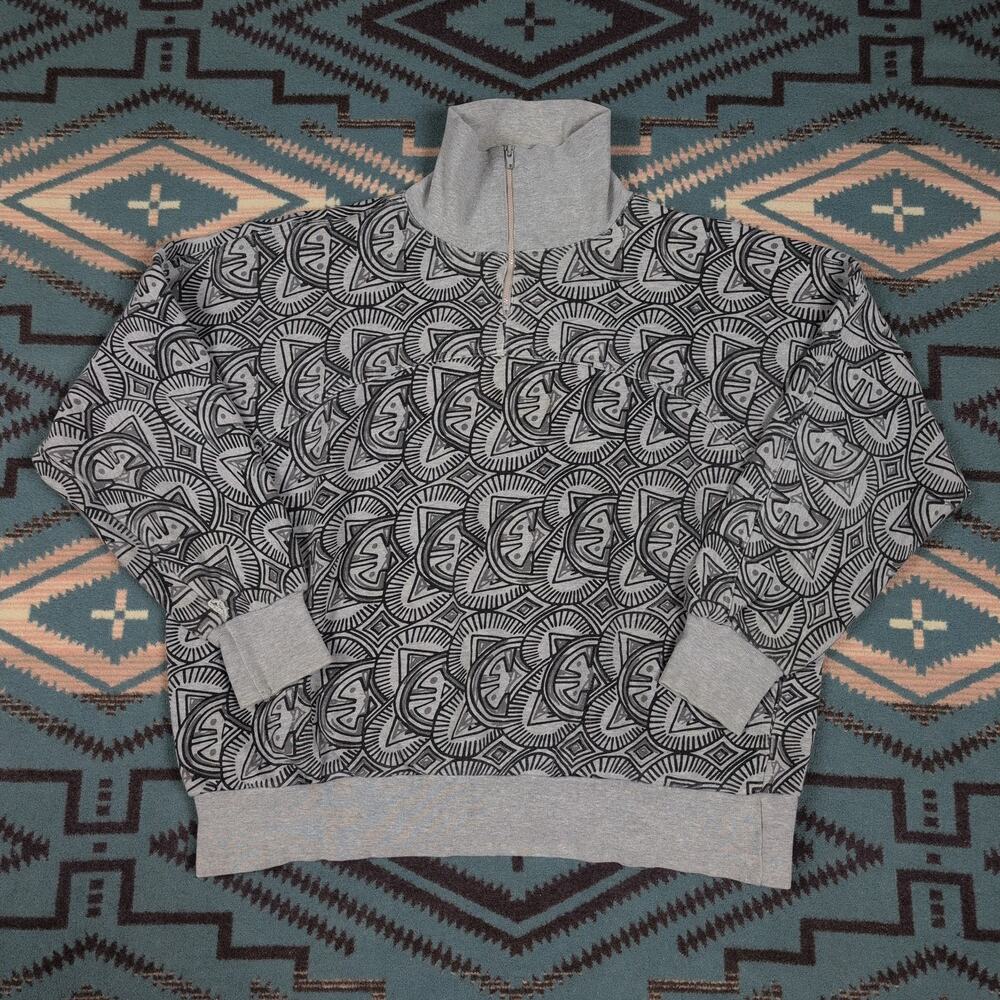 Vintage 80s Nordstrom Geometric Tribal Abstract Mock Neck 1/4 Zip Sweater Large